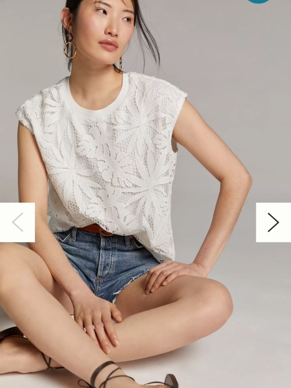 Anthropologie Corey Lynn Carter White Lace Cap-Sleeve Top